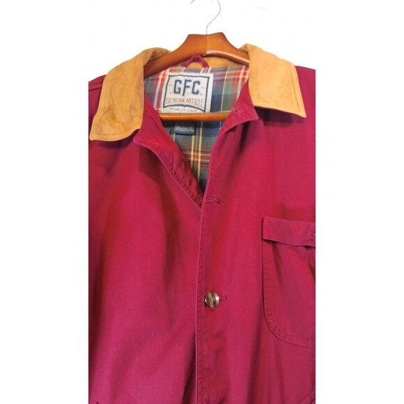 Vtg G.F.C. GENUINE ARTICLE Cotton Leather Collar Barn Field Chore Coat Women's L - Picture 5 of 14